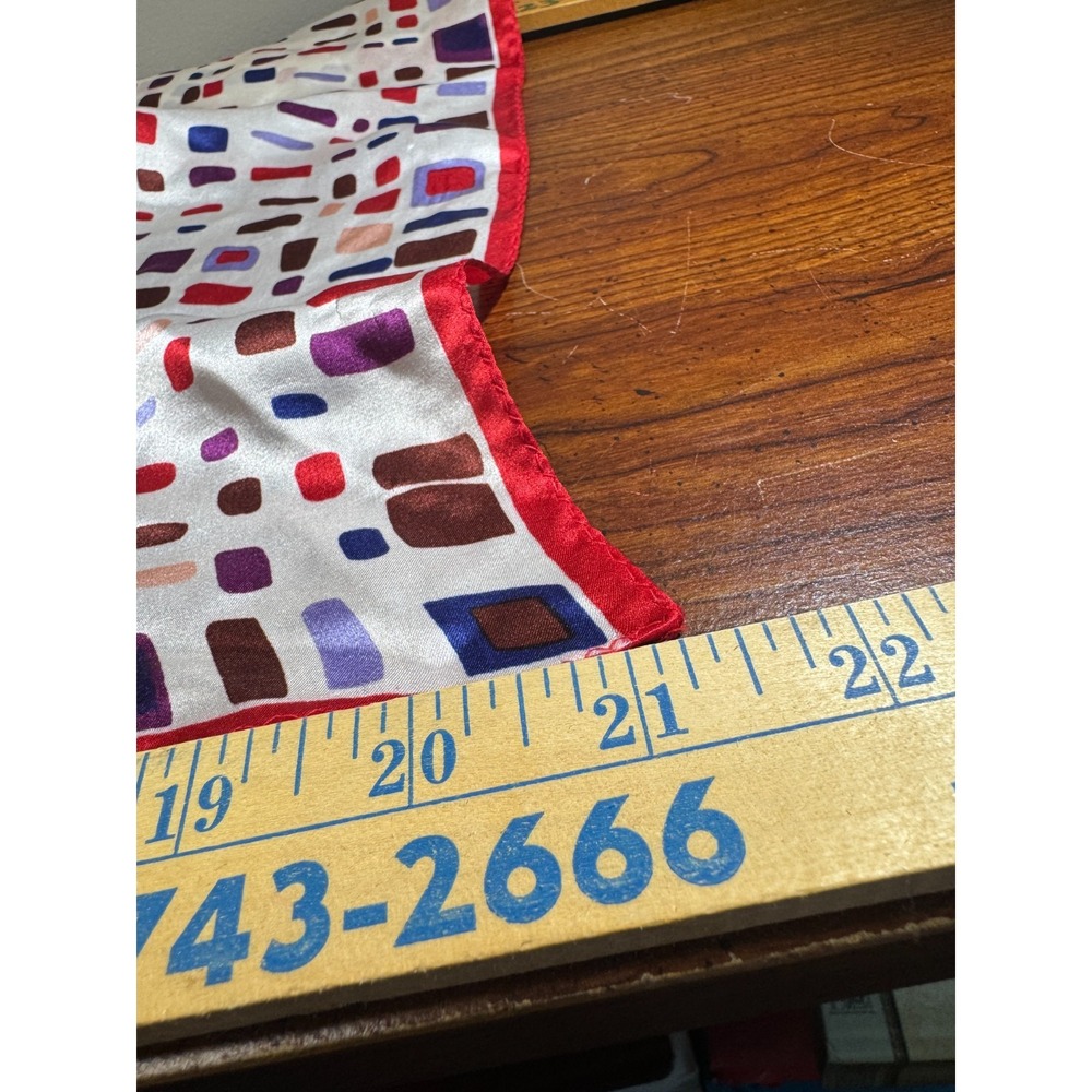 Womens Multicolor Geometric Print Silk Square Scarf Neckerchief Office Accessory - Picture 9 of 11